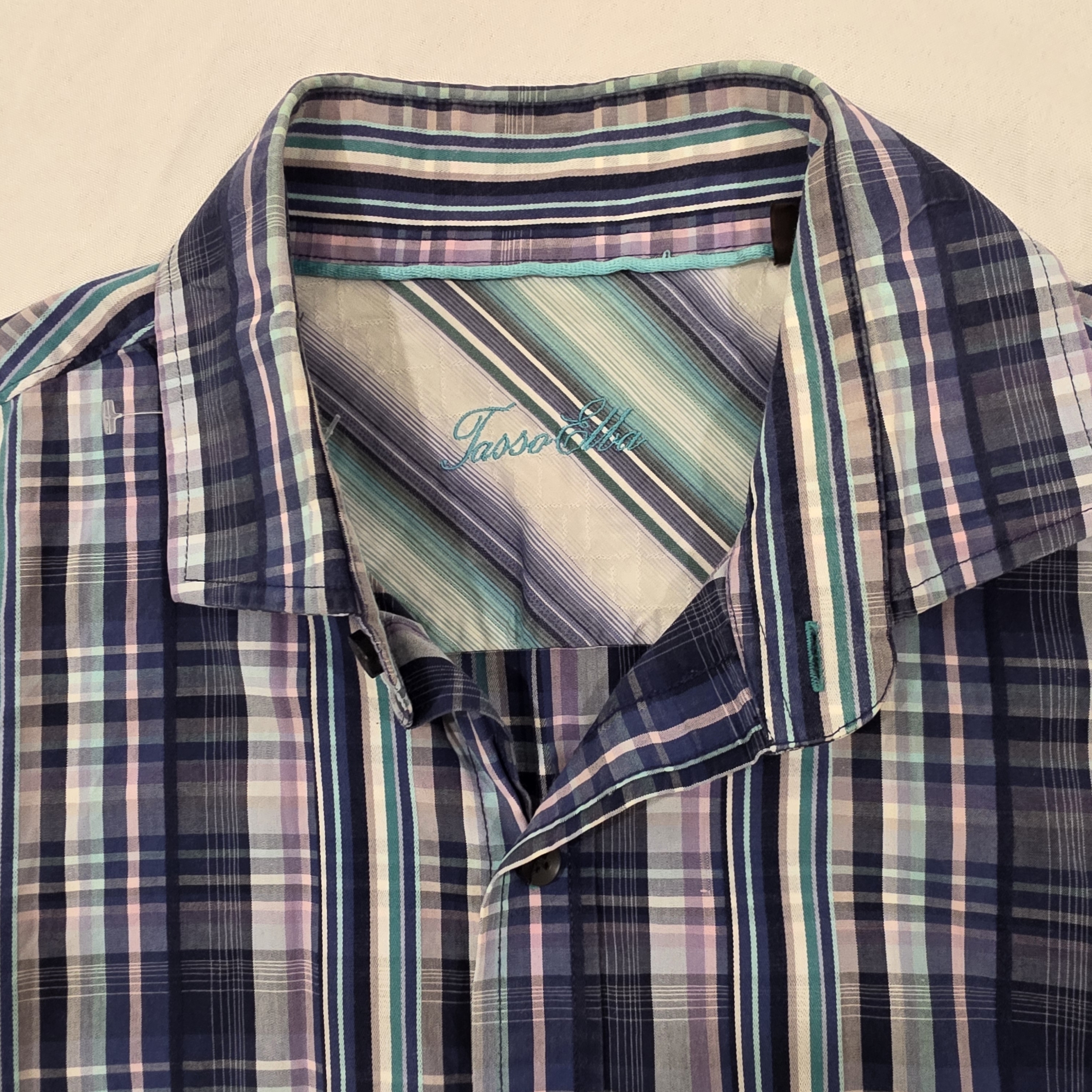 Tasso Elba Cotton Collection Multicolor Plaid Shirt For Men Size L